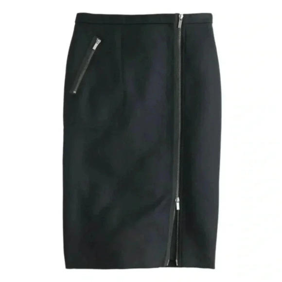 J. Crew Size 2 Petite Blue Wool Asymmetrical Zip Pencil Skirt NEW - Picture 2 of 6